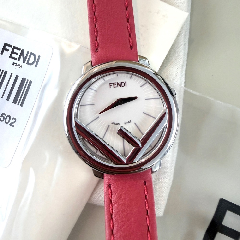 Fendi Run Away Watch 28mm Stainless Steel Red Leather Strap NEW - Picture 3 of 12